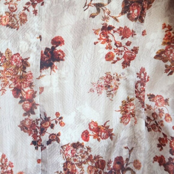 Peruvian Connection Beige Rusty Brown Floral Long Sleeve Ruffle Wrap Blouse Top - Picture 11 of 12